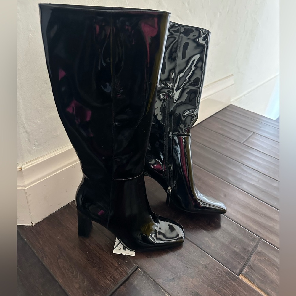 Zara black patent boots size 7 1/2 . New with Tags